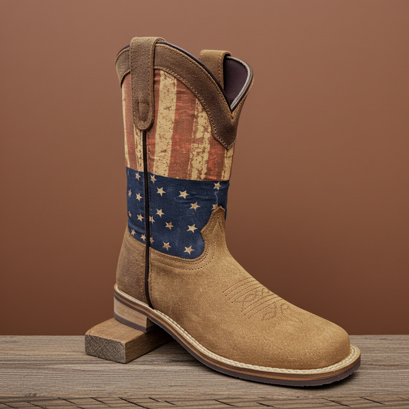 Load image into Gallery viewer, 7000 C/Y - RockinLeather Children&#39;s Tan Roughout Flag Leather Boot
