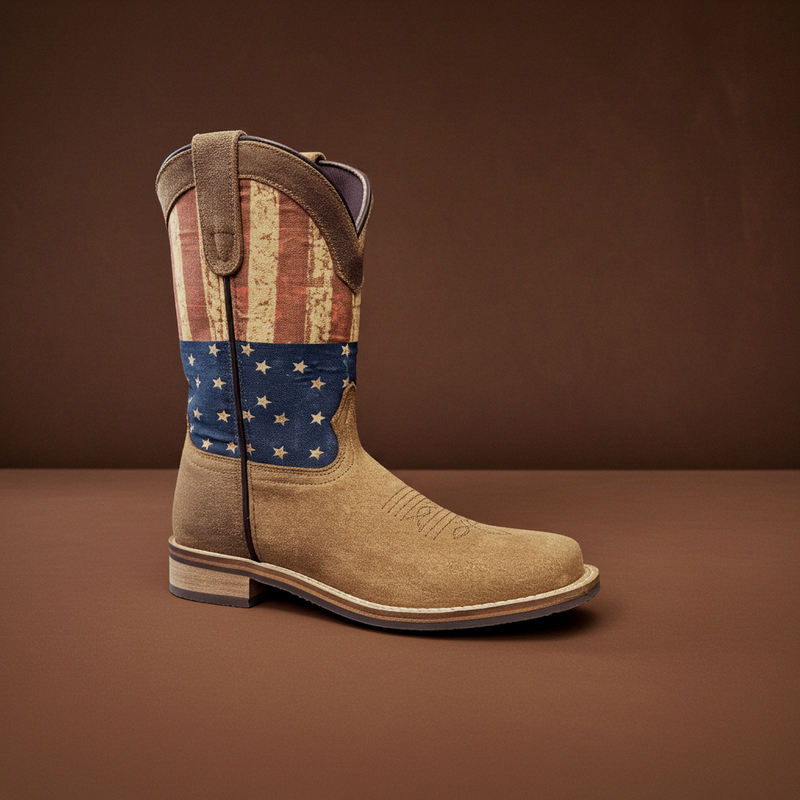 Load image into Gallery viewer, 7000 C/Y - RockinLeather Children&#39;s Tan Roughout Flag Leather Boot
