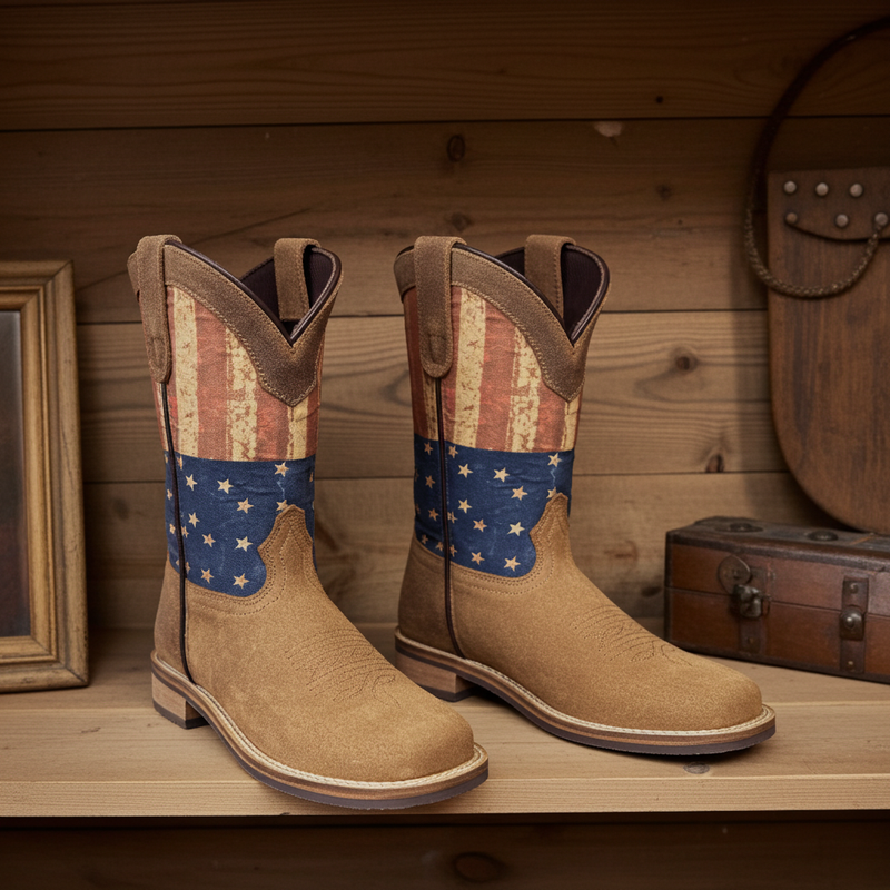 Load image into Gallery viewer, 7000 C/Y - RockinLeather Children&#39;s Tan Roughout Flag Leather Boot
