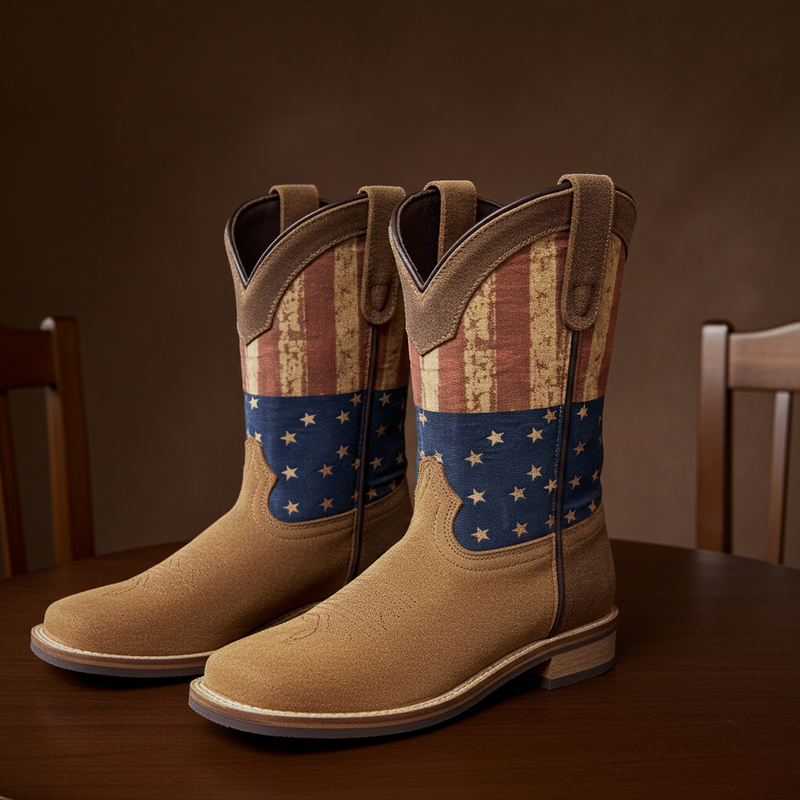 Load image into Gallery viewer, 7000 C/Y - RockinLeather Children&#39;s Tan Roughout Flag Leather Boot
