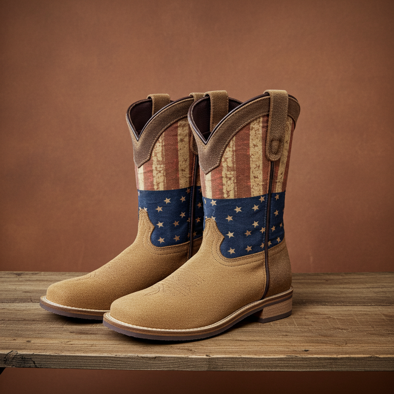 Load image into Gallery viewer, 7000 C/Y - RockinLeather Children&#39;s Tan Roughout Flag Leather Boot
