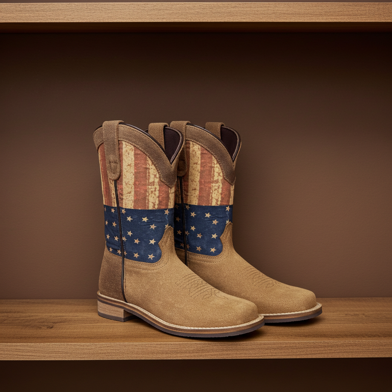 Load image into Gallery viewer, 7000 C/Y - RockinLeather Children&#39;s Tan Roughout Flag Leather Boot
