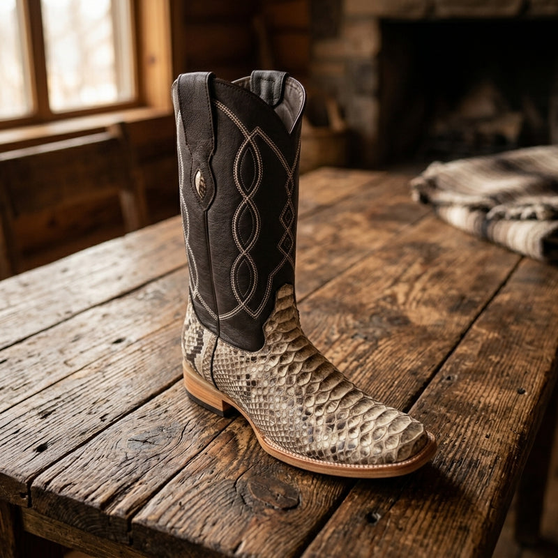 Load image into Gallery viewer, 8005 - RockinLeather Men's Natural Python Square Toe Western Boot
