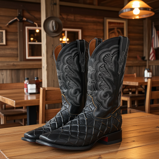 CP1702 - Cowboy Prayer Pirarucu Print w/Yellow Underlay Cowboy Boots