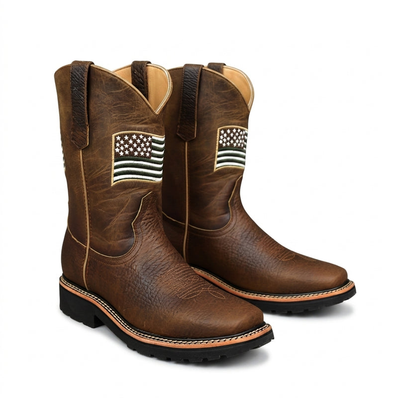 Load image into Gallery viewer, 5017- RockinLeather Men's American Flag Steel Toe Work Boot

