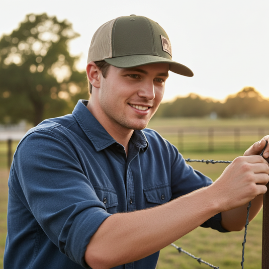 CP118 - Cowboy Prayer Leather Patch Moss/Khaki Cap