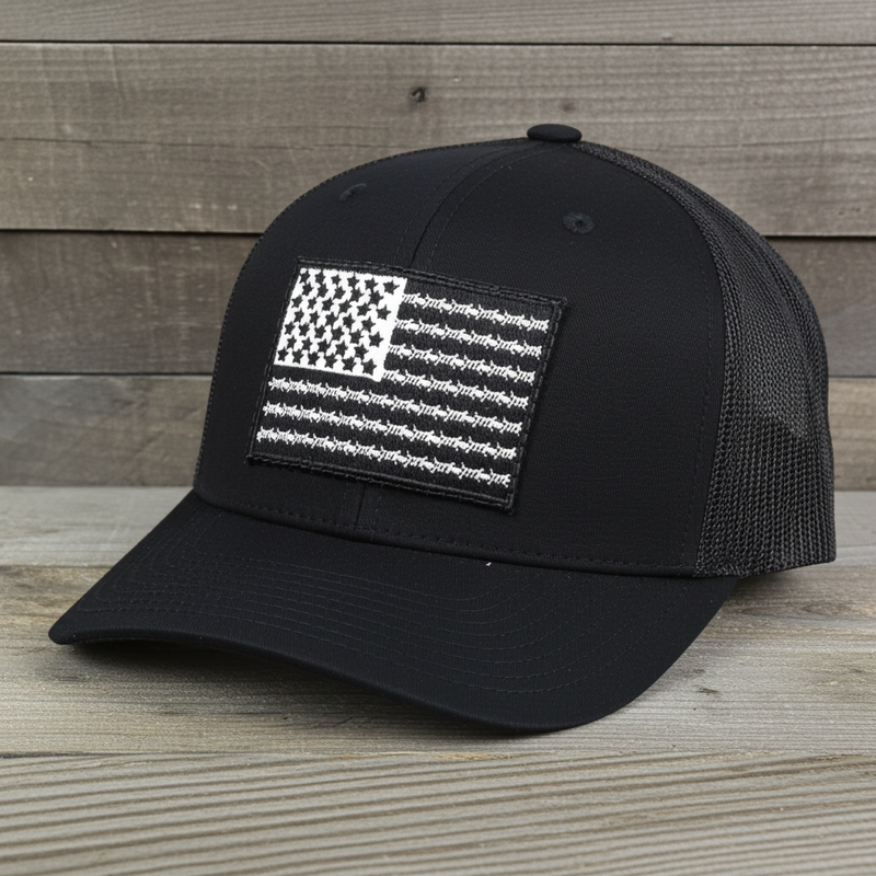 Load image into Gallery viewer, SA133 - Southern Addiction Barbed Wire Flag Black Cap
