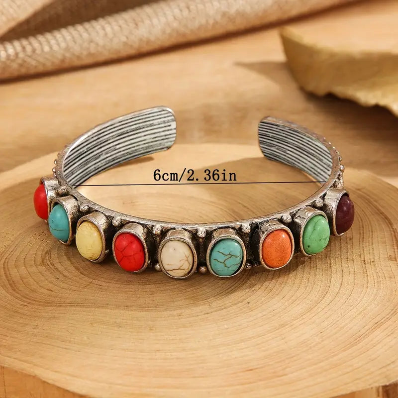 Load image into Gallery viewer, TMBC45 - Multi Colored Stone Open Bracelet
