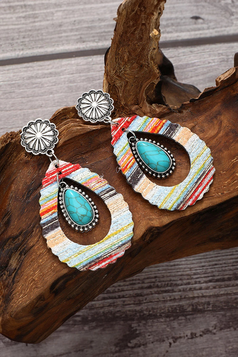 Load image into Gallery viewer, DLLER 12 - Red Hollowed Waterdrop Shape Leather Turquoise Earrings
