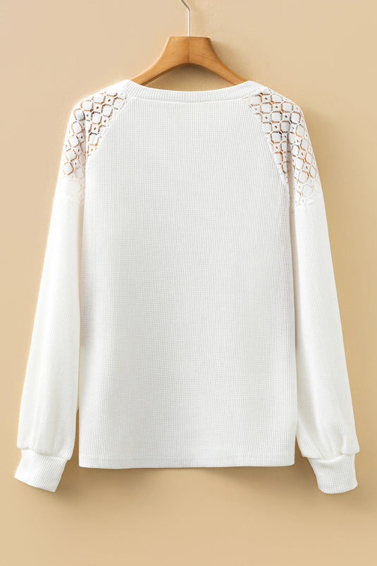 DLLS206 - Ladies White Lace Long Sleeve Textured Pullover
