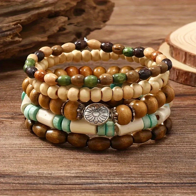 TMBC38 - 5 Piece Wooden Beads Bracelet Set