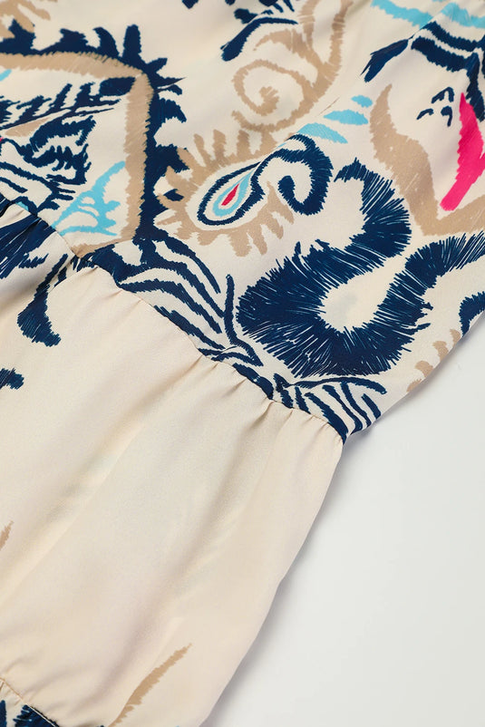 DLLS447 - Ladies White Printed Tribal Bracelet Sleeve Buttoned Mini Dress