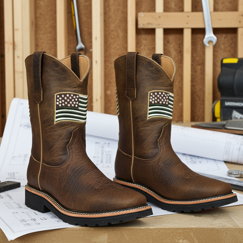 5016 - RockinLeather Men's American Flag Soft Toe Work Boots