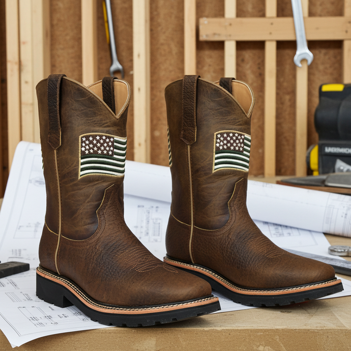 5016 - RockinLeather Men's American Flag Soft Toe Work Boots