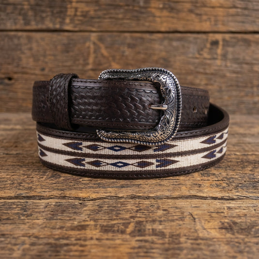 B1043 - RockinLeather Chocolate Cowhide Aztec Print Inlay Leather Belt