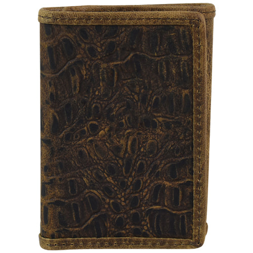 22100322W4 - Tony Lama Trifold Wallet, Dark Brown Hornback Embossed