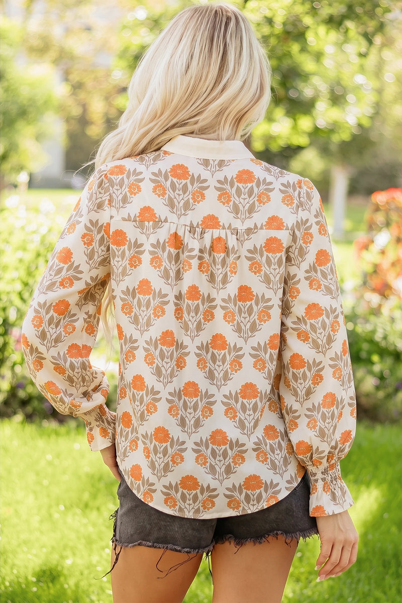 Load image into Gallery viewer, DLLS869 - Ladies Orange Floral Print V Neck Long Sleeve Top
