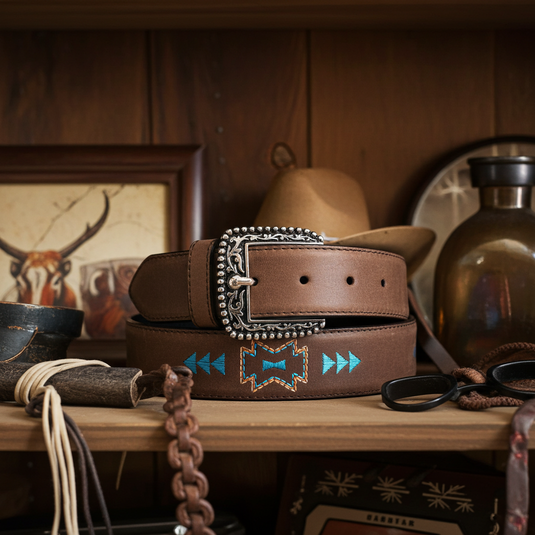 CP1010 - Cowboy Prayer Cowhide Leather Belt w/ Embroidery