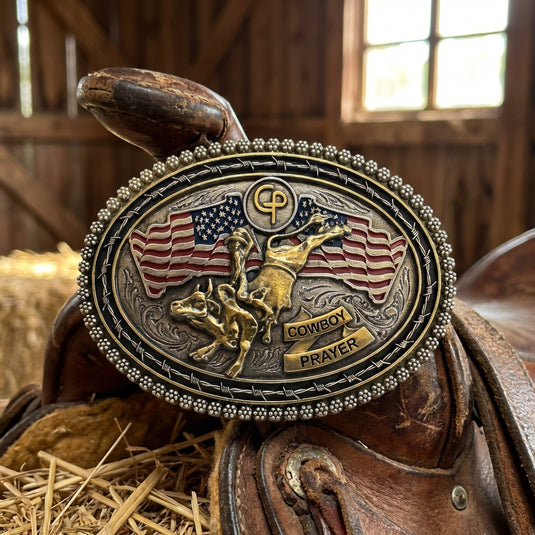 CPB101 - Cowboy Prayer Antique Silver/Gold Bull Rider Buckle