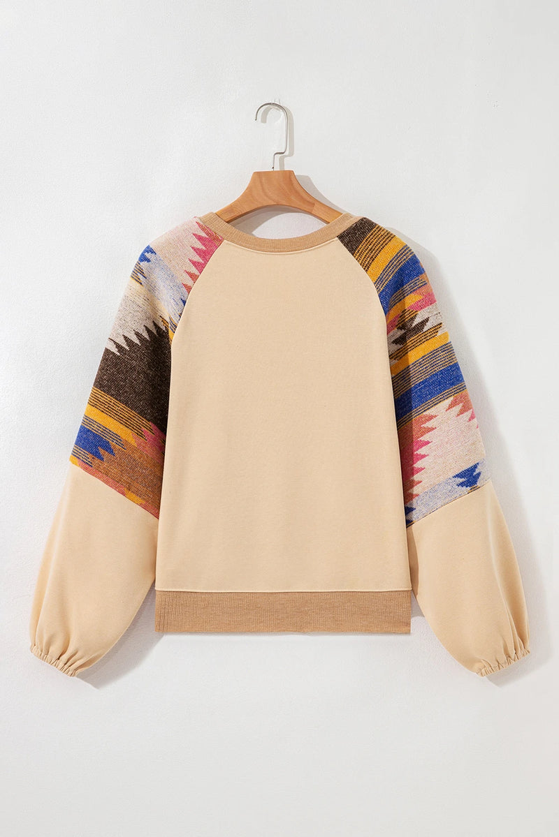 Load image into Gallery viewer, DLLS751 - Ladies Light Beige Western Horses Aztec Sleeve Western Fashion Sweatshirt
