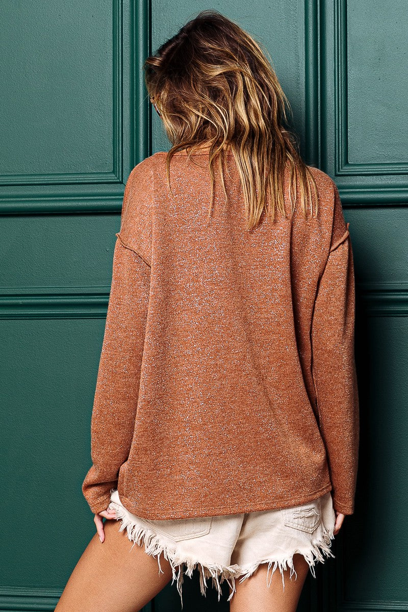 Load image into Gallery viewer, BIBI19- Ladies Mink Lurex Stitched Button Detail Top
