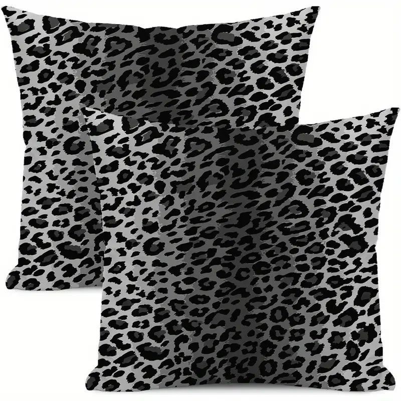 Load image into Gallery viewer, TMPL57 - Set of 2 - 18&quot; x 18&quot; Blk/Gry Leopard Print Throw Pillow
