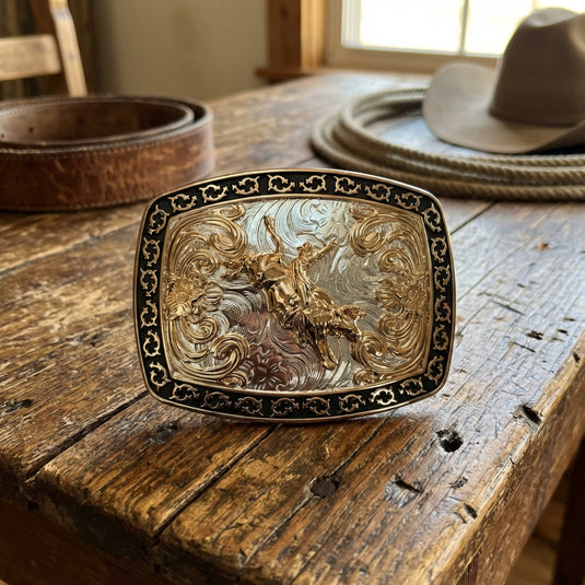AWW22 - Bullrider Buckle With Tooled Design