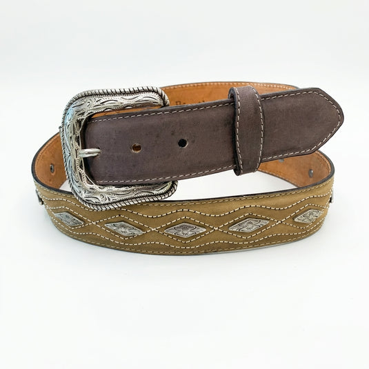 B37- RockinLeather Crazy Tan/Choco with Conchos