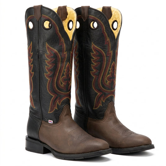 1256 - RockinLeather Men's R Toe Buckaroo Distressed Brown Western Boot