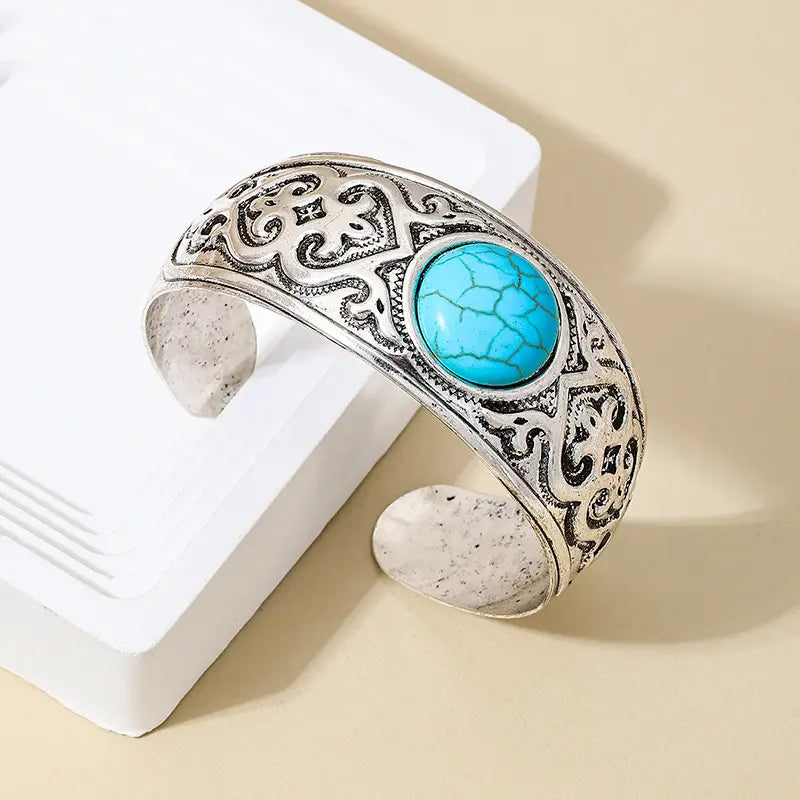 Load image into Gallery viewer, TMBC12 - Turquoise Open Bangle Bracelet
