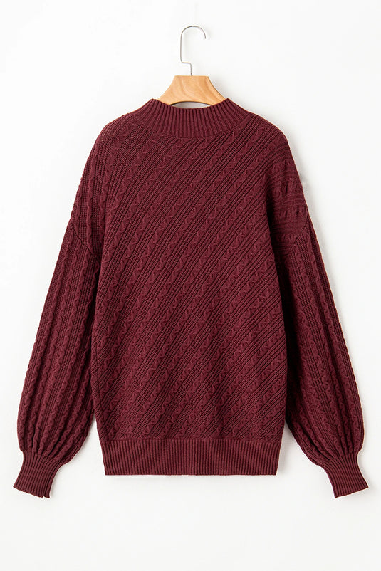 DLLS302 - Ladies Red Dahlia Textured Knit High Neck Drop Shoulder Sweater