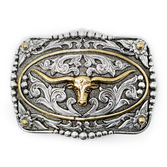 738 - Scrolled Longhorn with Gold Ring Buckle