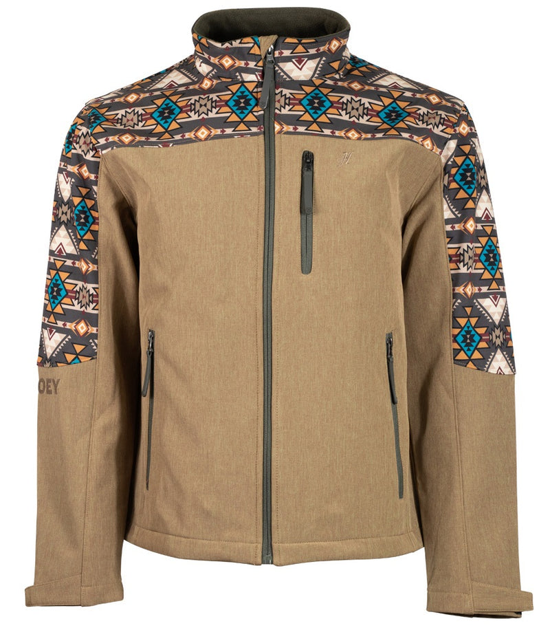 Load image into Gallery viewer, HJ092TNAZ - &quot;Hooey Softshell Jacket&quot; Tan Full Zip with Brown / Tan Aztec Sleeves
