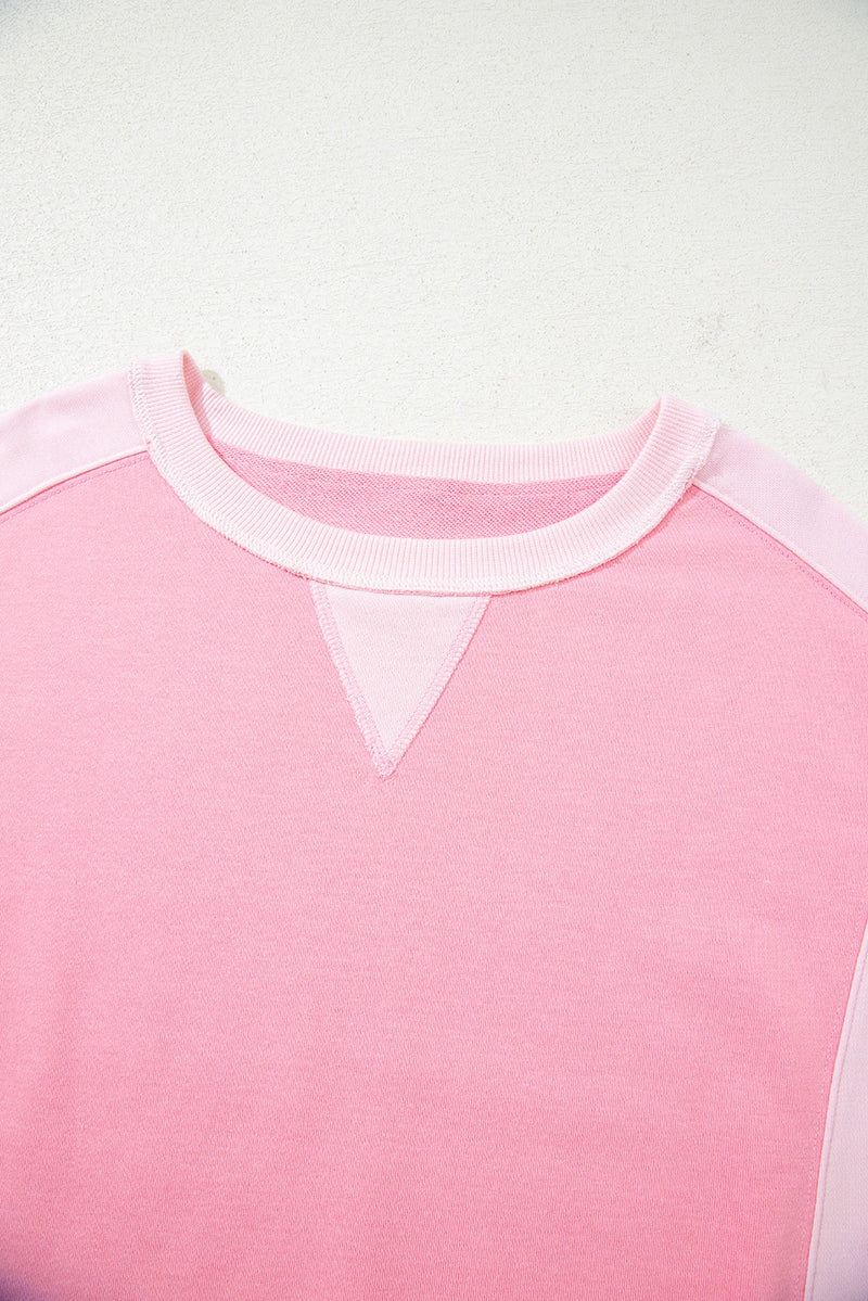 Load image into Gallery viewer, DLLS326 - Ladies Bonbon 2-Tone Color Block Patchwork Drop Shoulder Sweatshirt

