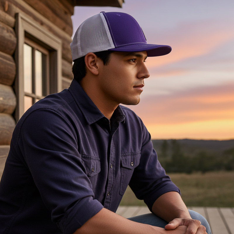 Load image into Gallery viewer, CP102 - Cowboy Prayer Leather Patch Purple/White Cap
