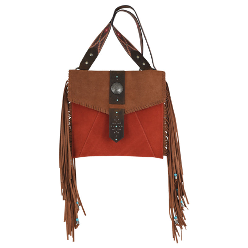 Load image into Gallery viewer, 24096948TAN - Red Dirt Hat Co Ladies Crossbody Rusty Suede W/ Fringe

