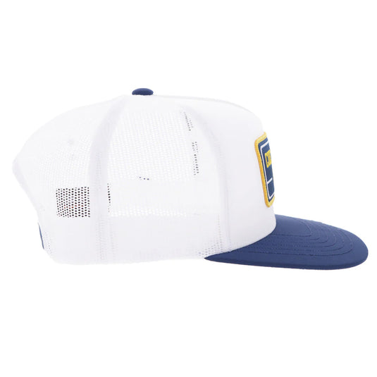 7443T-WH - Hooey West Virginia University Hat White w/ Navy & Yellow Patch