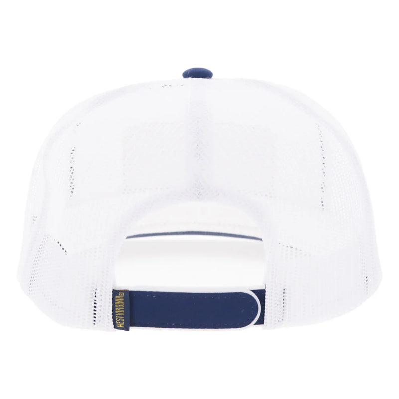 Load image into Gallery viewer, 7443T-WH - Hooey West Virginia University Hat White w/ Navy &amp; Yellow Patch
