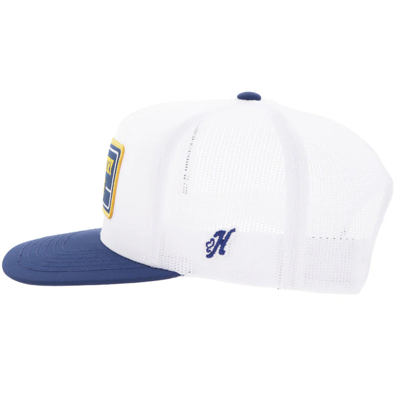 Load image into Gallery viewer, 7443T-WH - Hooey West Virginia University Hat White w/ Navy &amp; Yellow Patch
