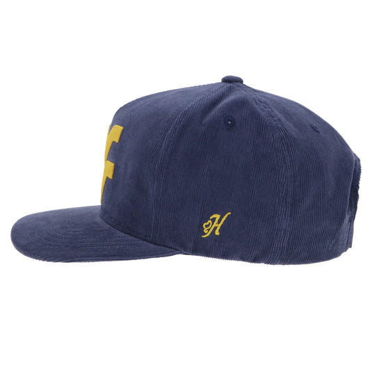 7444T-NV - Hooey West Virginia University Hat Navy Corduroy w/ Yellow WV Logo