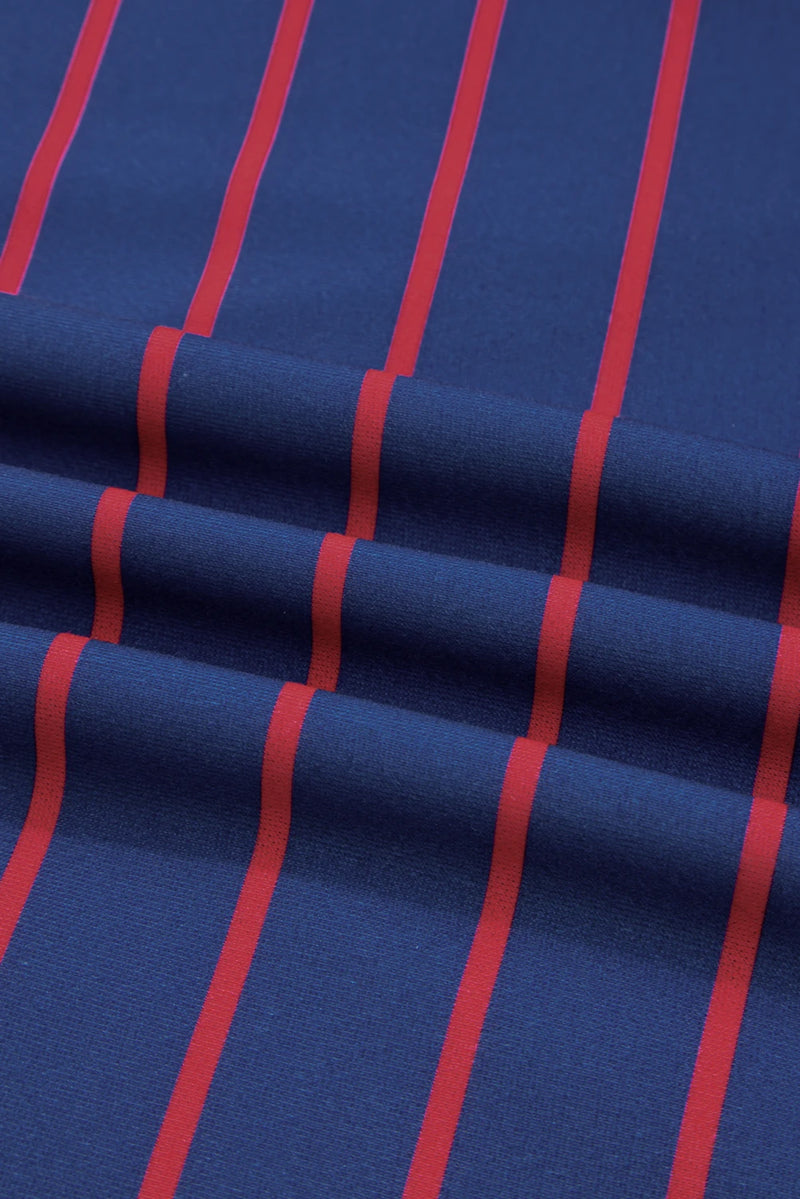 Load image into Gallery viewer, DLLS231 - Ladies Blue Stripe Stylish Overlap Detail Drop Shoulder Pullover Sweatshirt

