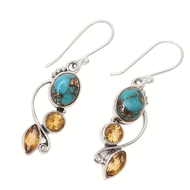 Load image into Gallery viewer, TMER51 - Turquoise Water Inlaid Drop Earrings
