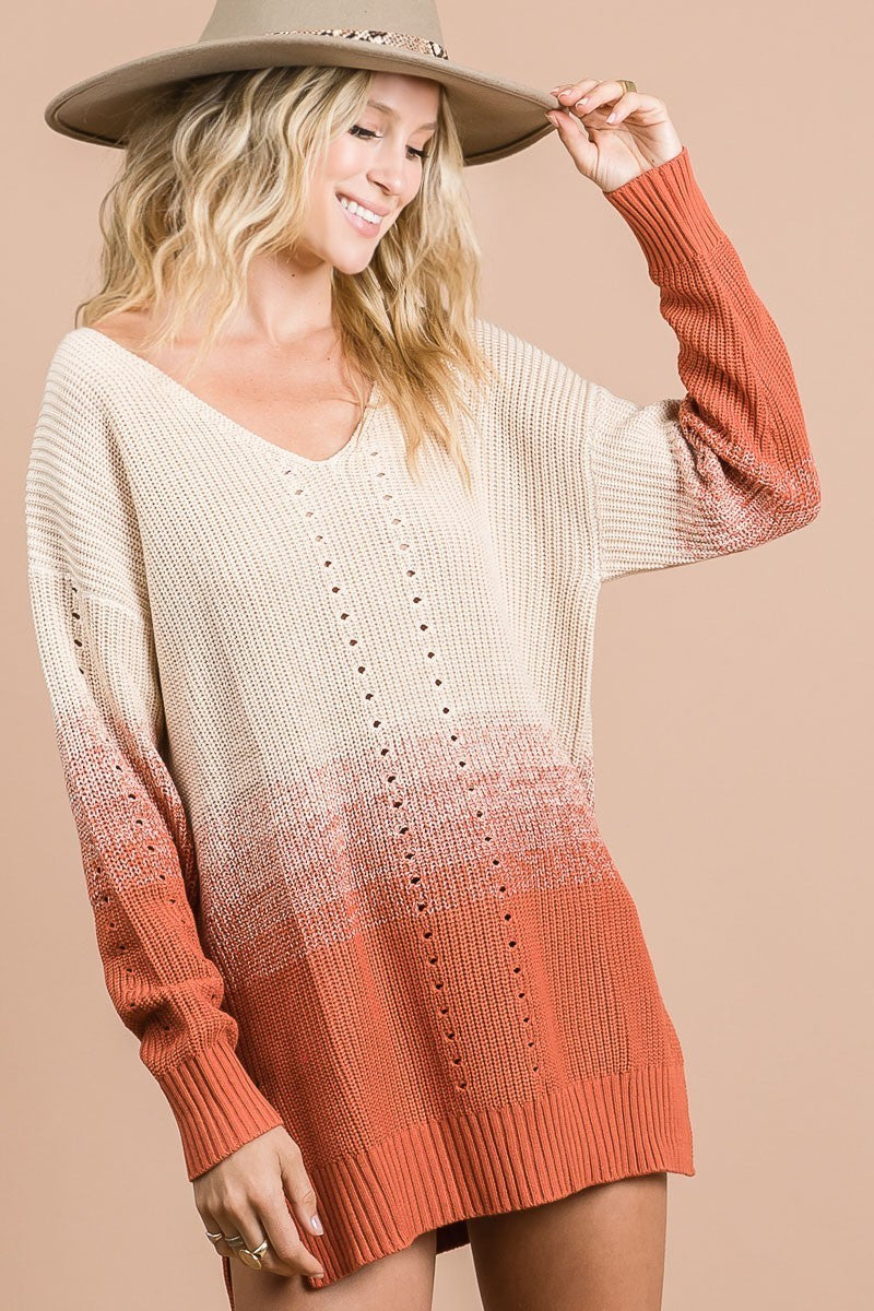 Load image into Gallery viewer, BIBI12- Ladies Low Gauge Two Tones Sweater Top
