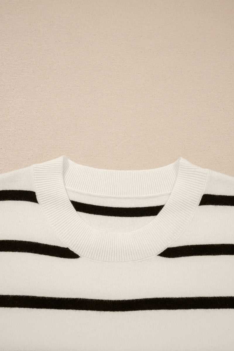 Load image into Gallery viewer, DLLS550 - Ladies White Side Slits Crewneck Short Sleeve Sweater Tee
