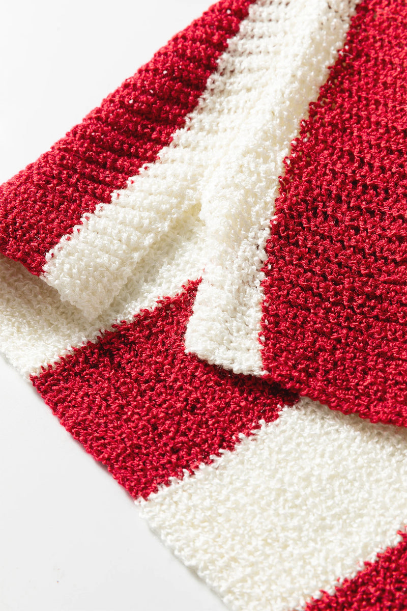 Load image into Gallery viewer, DLLS414 - Ladies Red Stripe Colorblock V Neck Bracelet Sleeve Sweater
