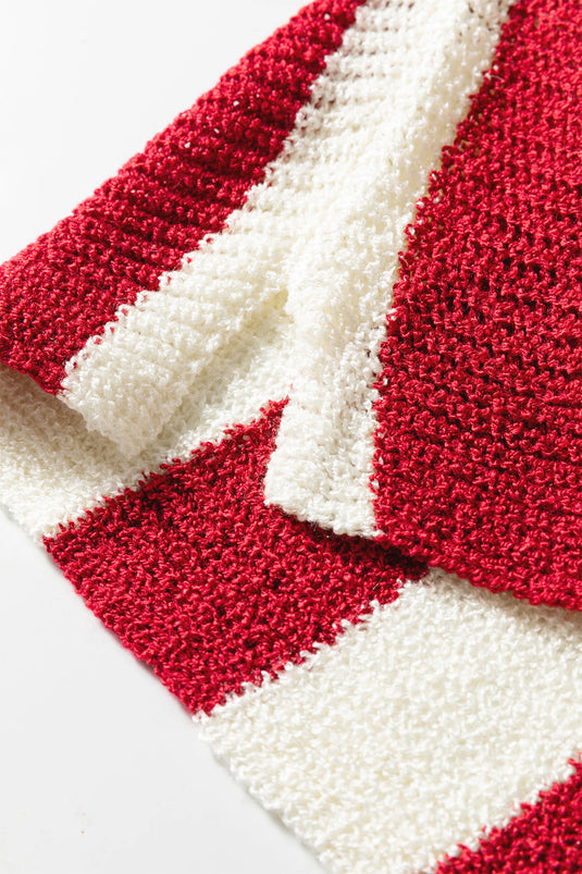 DLLS414 - Ladies Red Stripe Colorblock V Neck Bracelet Sleeve Sweater