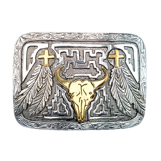 759 - Skull with Crosses and Feathers Buckle