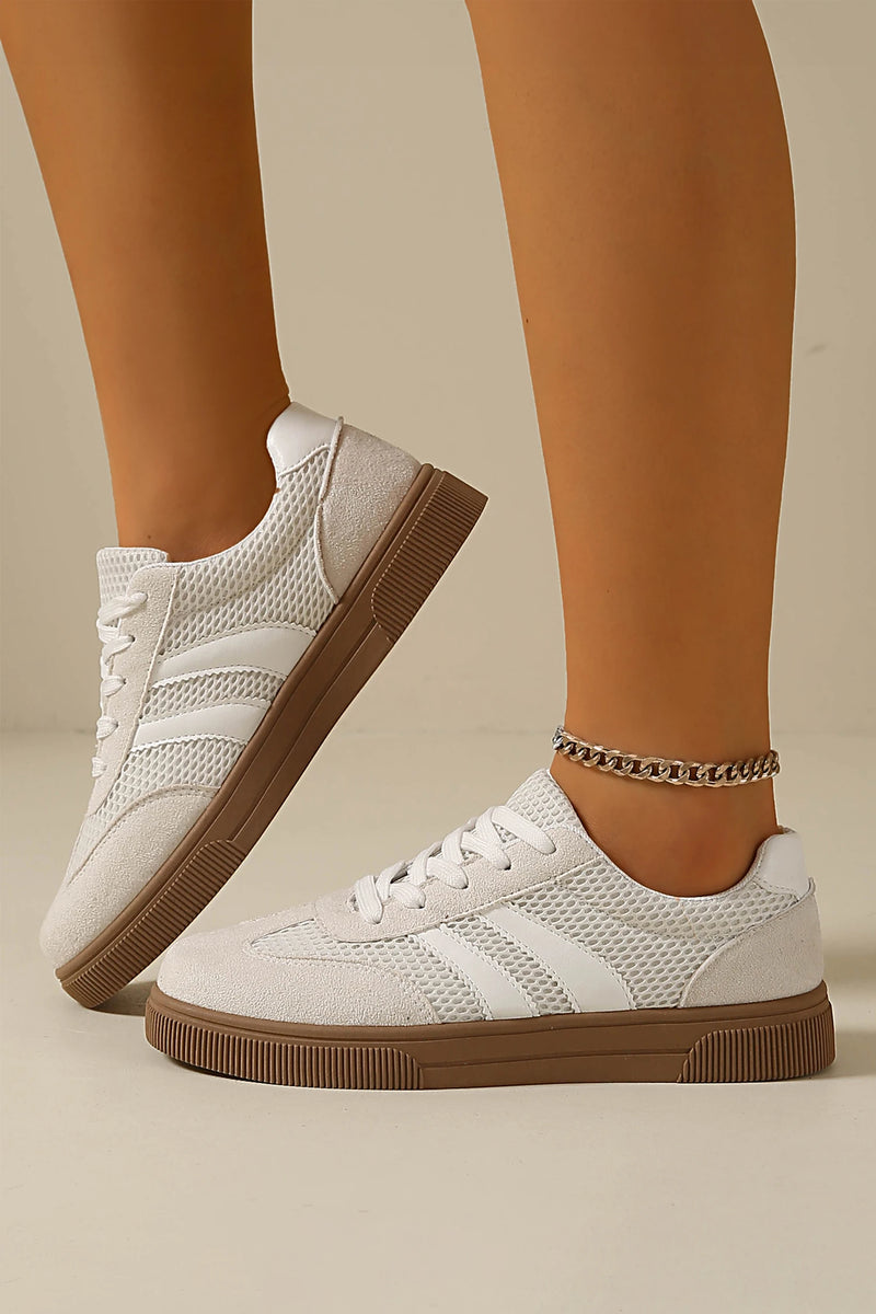 Load image into Gallery viewer, DLLSHOE 92 - White Breathable Mesh Patchwork Lace Up Flat Shoes

