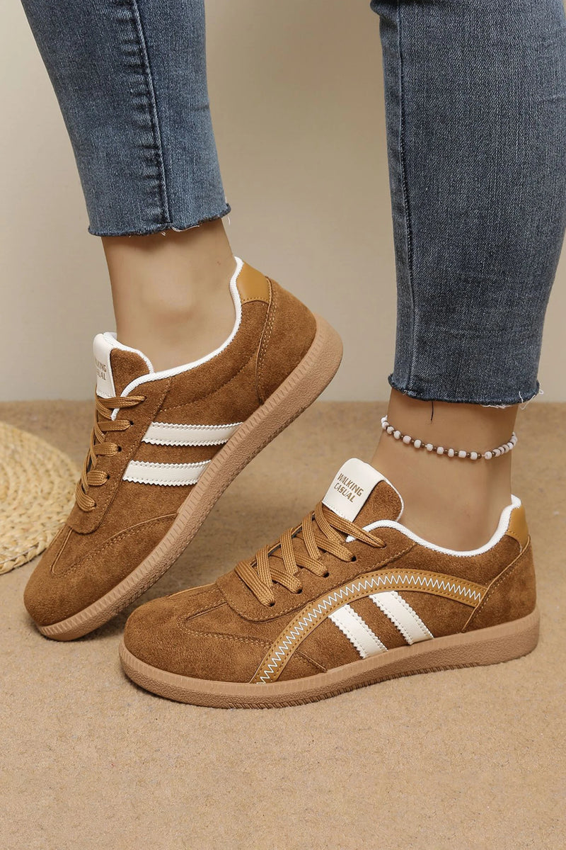 Load image into Gallery viewer, DLLSHOE 58  - Camel Faux Suede Lace-Up Leatherette Detail Shoes

