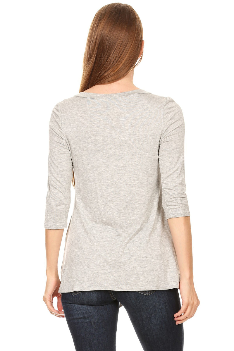 Load image into Gallery viewer, MOATSHT1 - Ladies Heather Gray Solid 3/4 Sleeve Top In A Relaxed Fit
